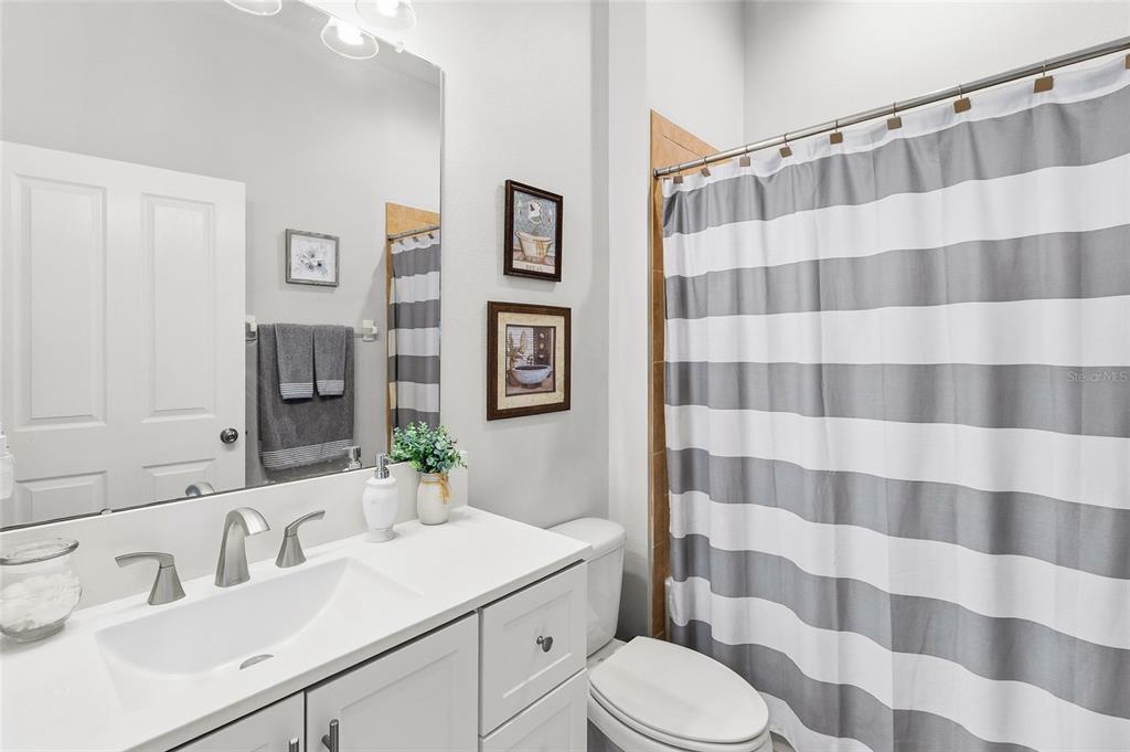 6641 Boulder Run Loop Wesley Chapel, FL 33545 - Photo 30 of 43 a bathroom with a sink a toilet a shower and a mirror