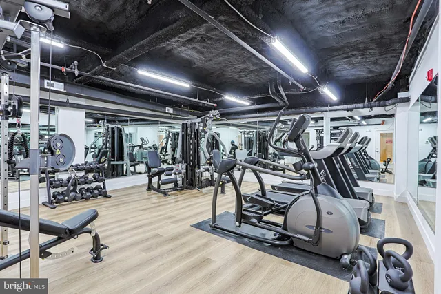 a view of a room with gym equipment