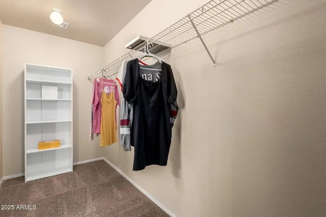 a view of walk in closet with clothes