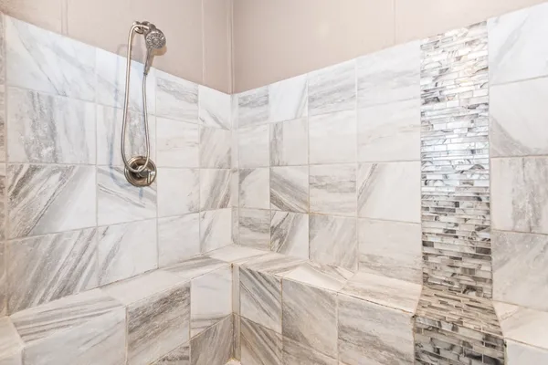 a bathroom with a bathtub