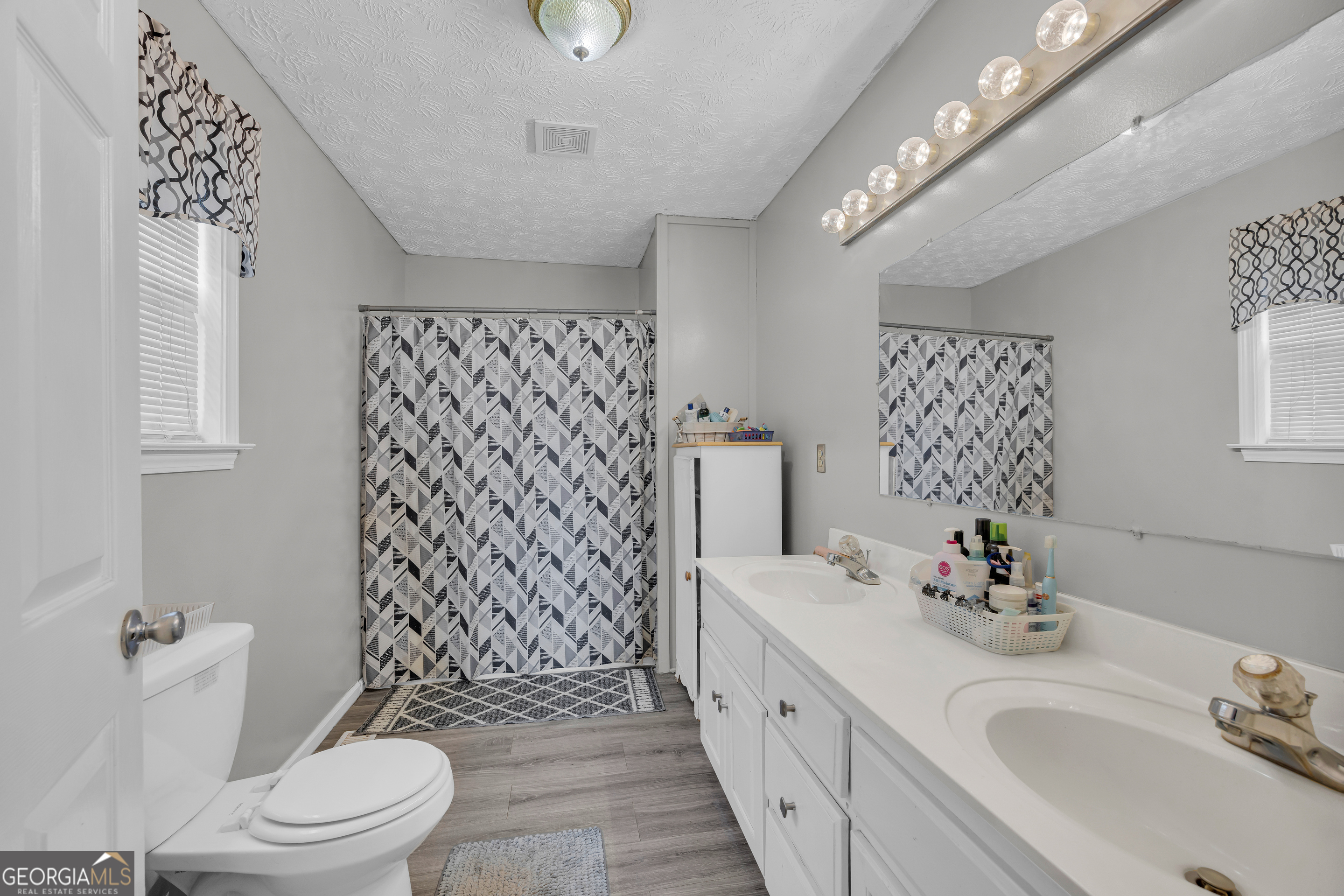 156 Shirley Road Royston, GA 30662 - Photo 14 of 29 a bathroom with a sink a toilet and shower curtain