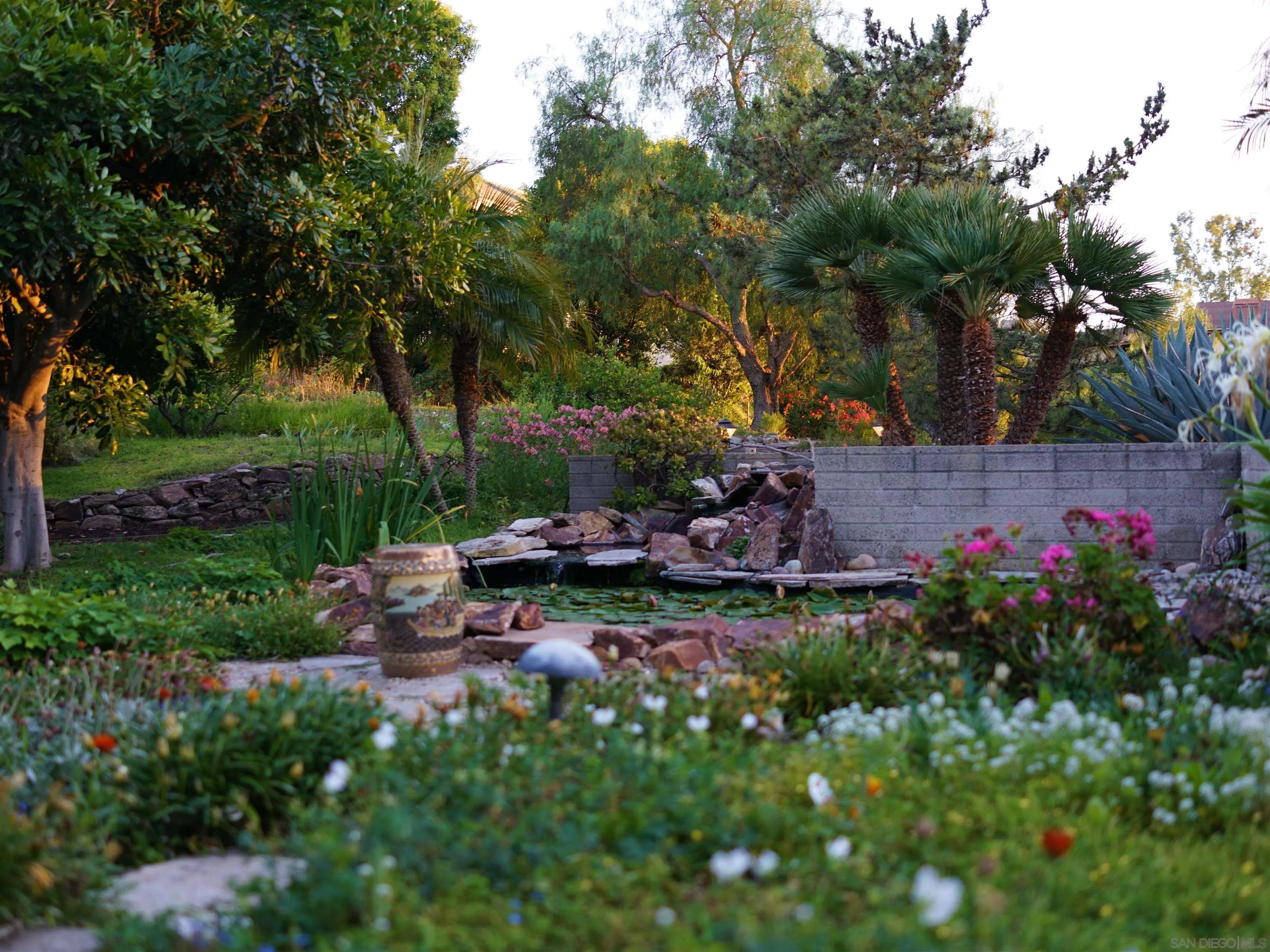 14430 Rancho Santa Fe Farms Road Rancho Santa Fe, CA 92067 - Photo 5 of 51 a view of a backyard with plants and a bench
