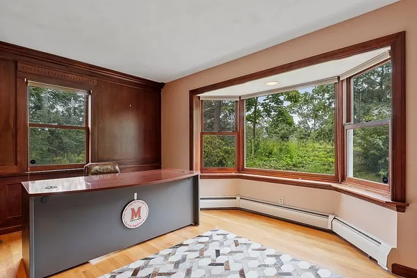 a living room with a large window