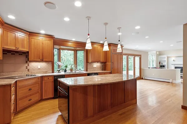 a kitchen with lots of counter top space
