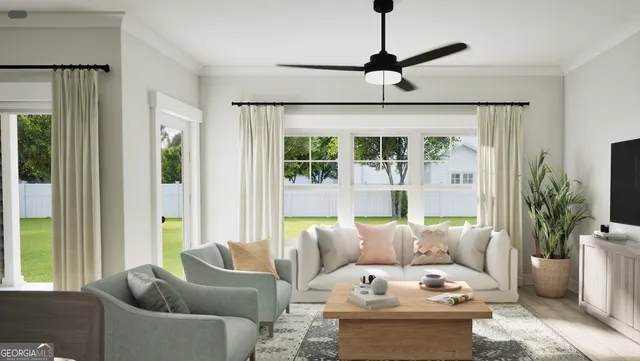 a living room with furniture and a window