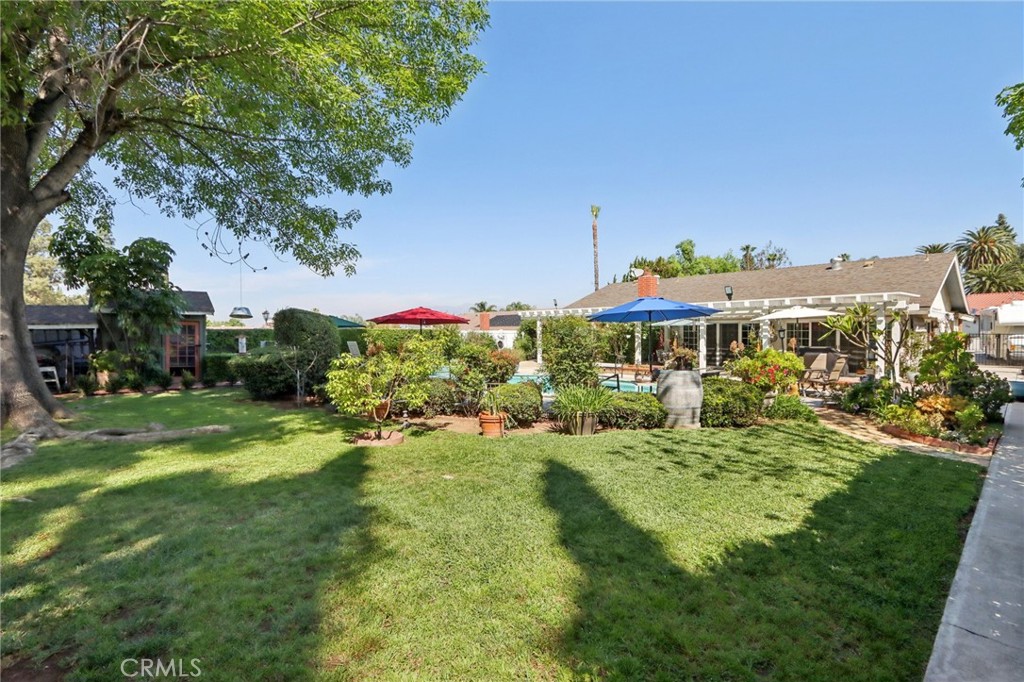 1250 Blazewood Street Riverside, CA 92507 - Photo 22 of 29 a view of a house with a big yard potted plants and large trees