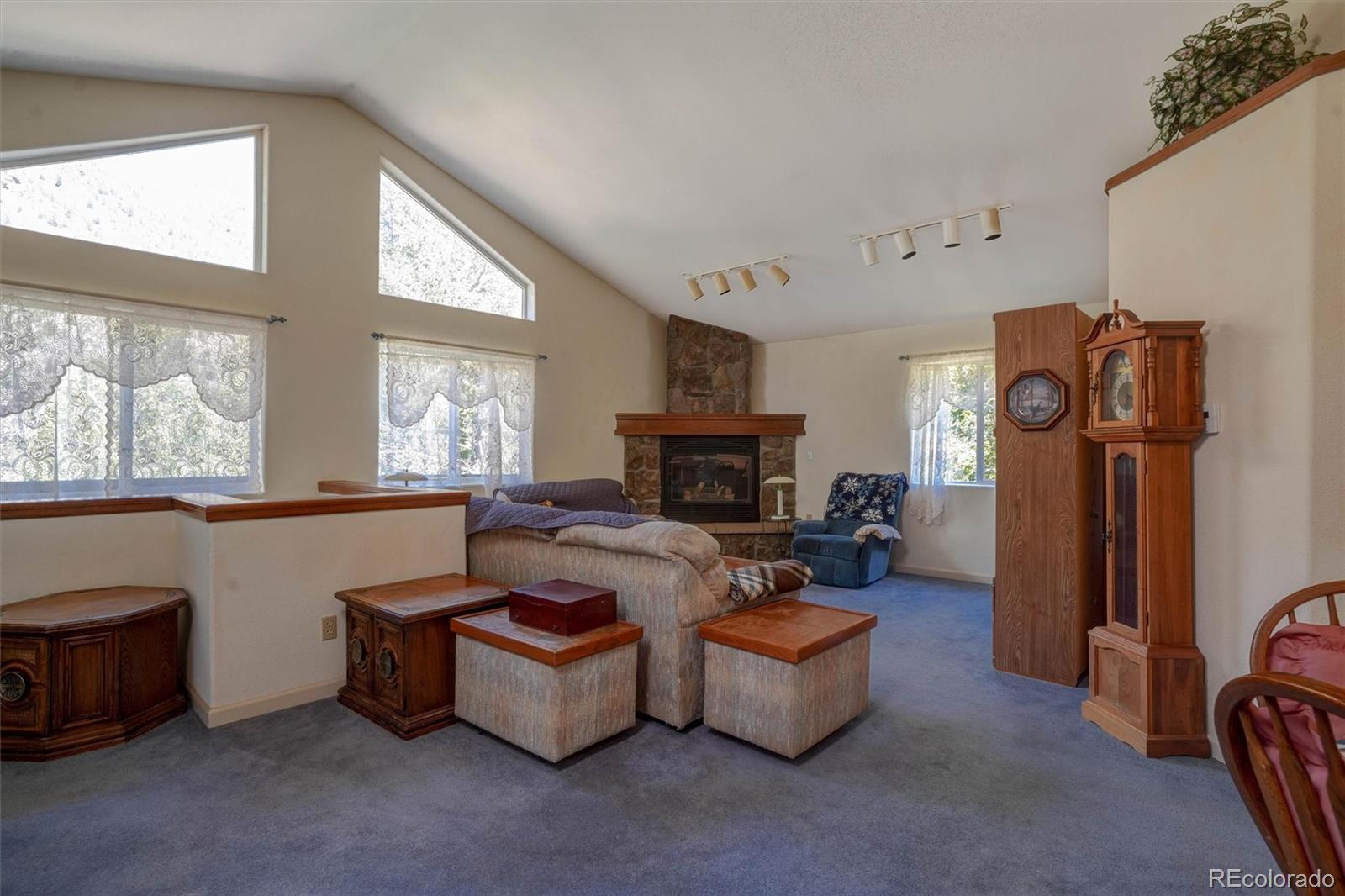 1206 Biddle Street Georgetown, CO 80444 - Photo 11 of 32 a living room with furniture a fireplace and a large window