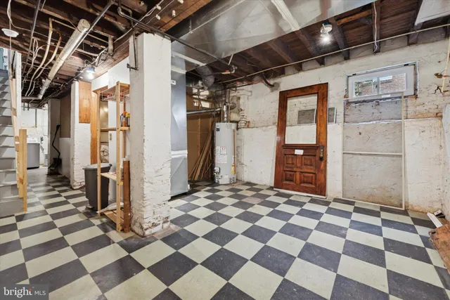 a view of a black and white checkered floor