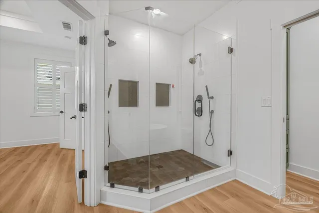 a bathroom with a shower