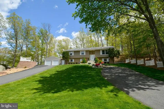 a view of an house with backyard and a tree