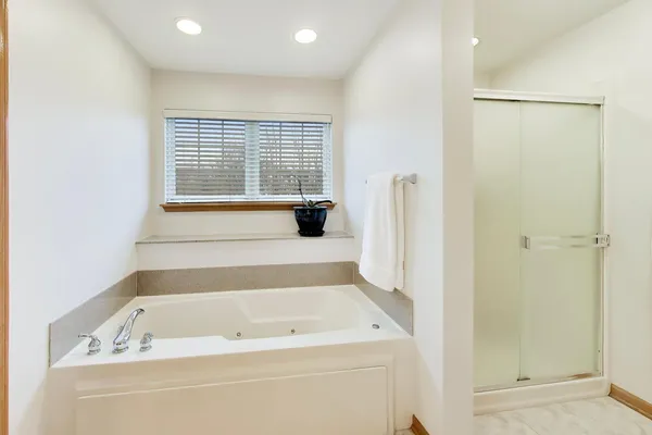 a bathroom with a bathtub
