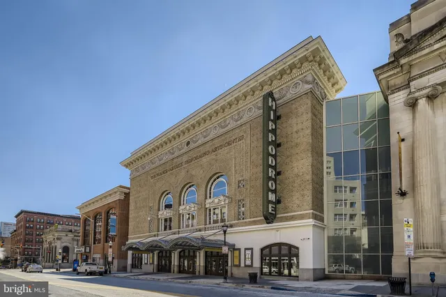 a front view of a building with street view