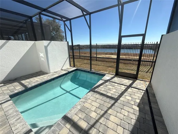 a view of balcony with a large window
