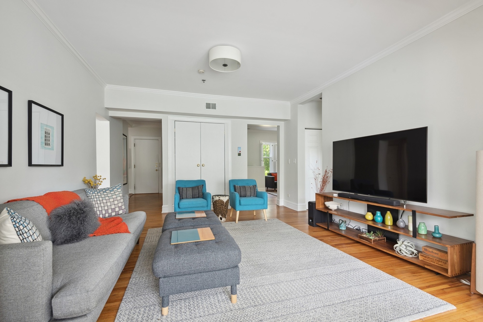 422 Hamilton Street, Unit 1 Evanston, IL 60202 - Photo 9 of 23 a living room with furniture and a flat screen tv