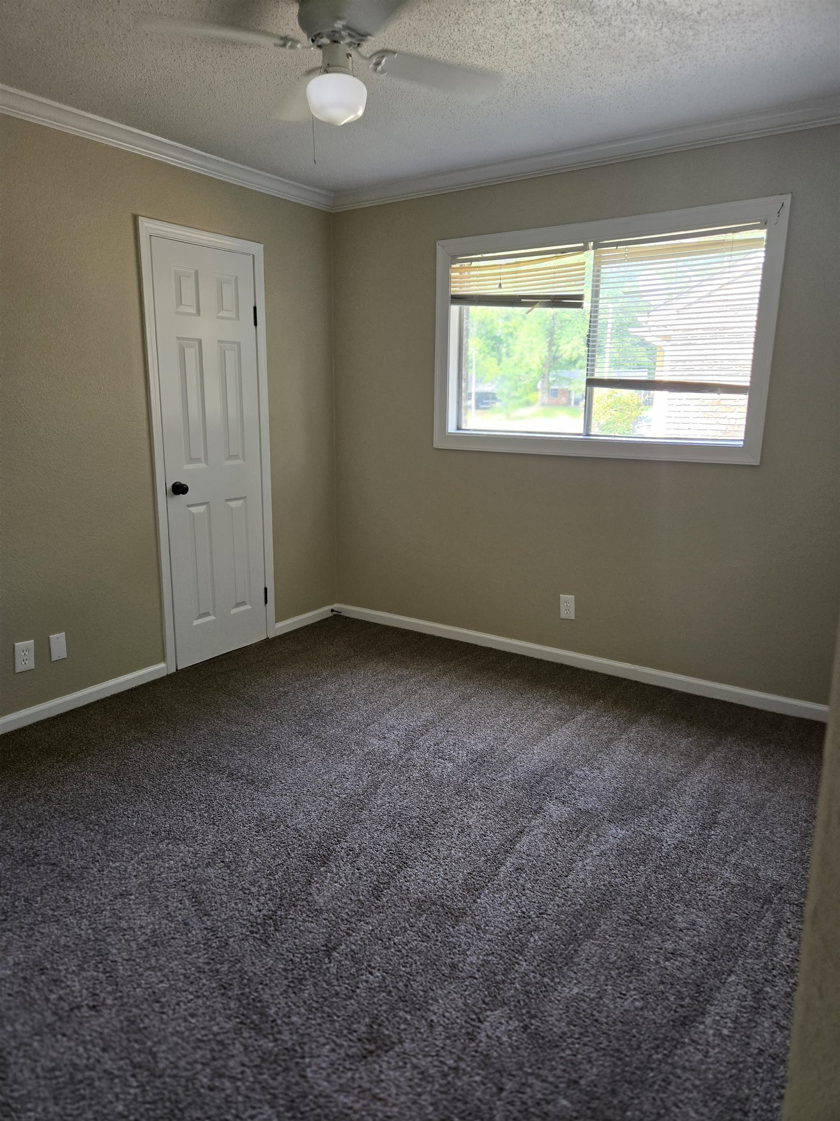 4207 Kenosha Road Memphis, TN 38118 - Photo 16 of 24 Carpeted spare room featuring crown molding, ceiling fan, a textured ceiling, and baseboards