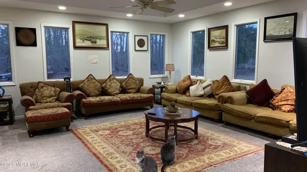 a living room with furniture and a rug