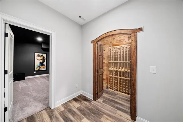 a view of a swimming pool with an outdoor seating