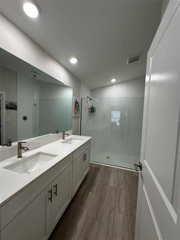 6245 Southwest 96th Place Ocala, FL 34476 - Photo 25 of 38 a bathroom with a sink a mirror and a shower