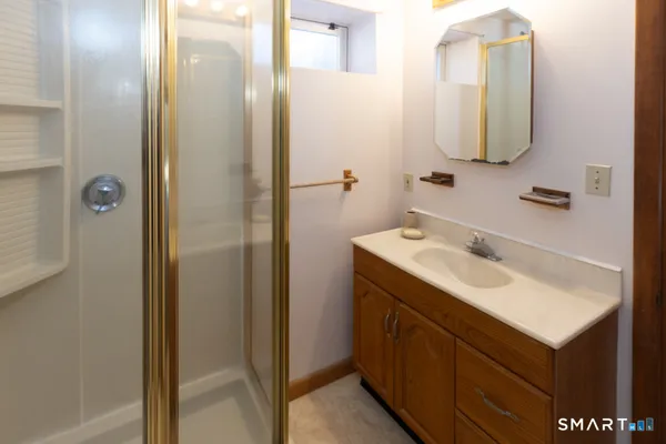 a view of a hallway with painted walls