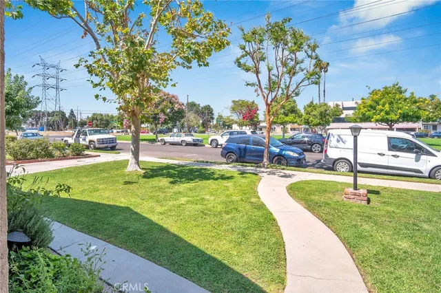 a swimming pool with lots of tress in front of it