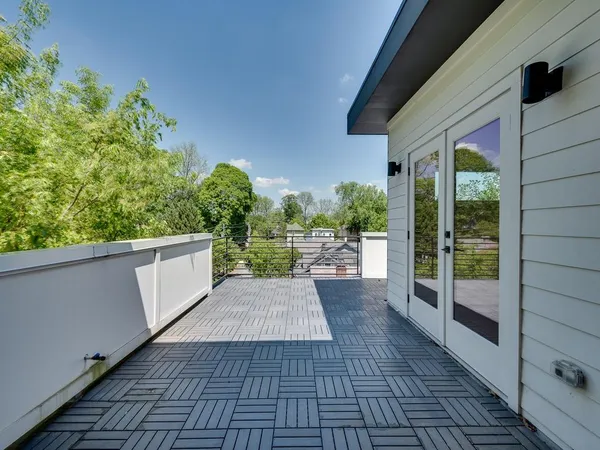 a aerial view of a house with a backyard space