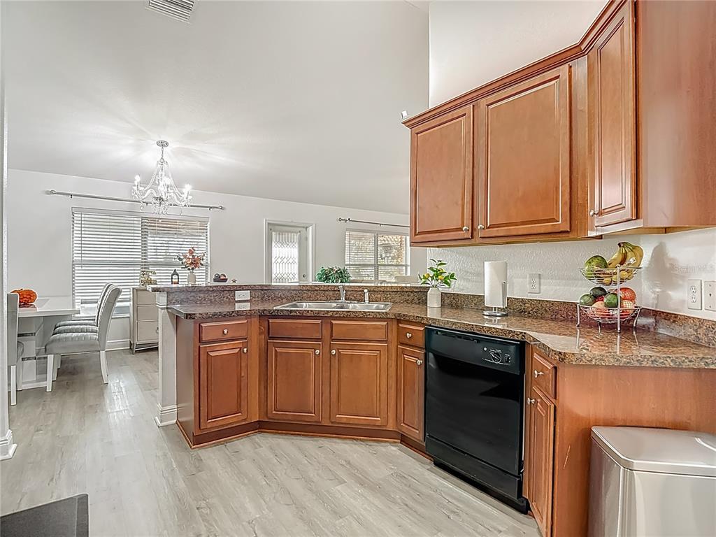 13108 Oneida Street Spring Hill, FL 34609 - Photo 20 of 62 a kitchen with stainless steel appliances granite countertop a sink dishwasher stove and oven with wooden cabinets