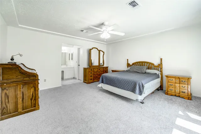 a bedroom with a bed and dresser