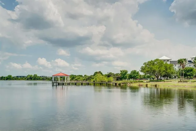a view of a lake with houses