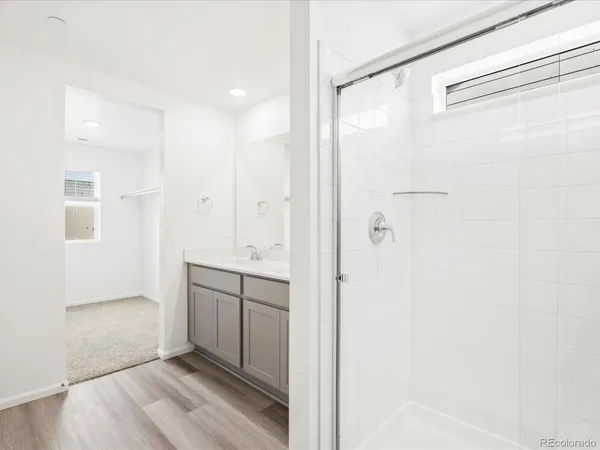 a bathroom with a shower and a sink