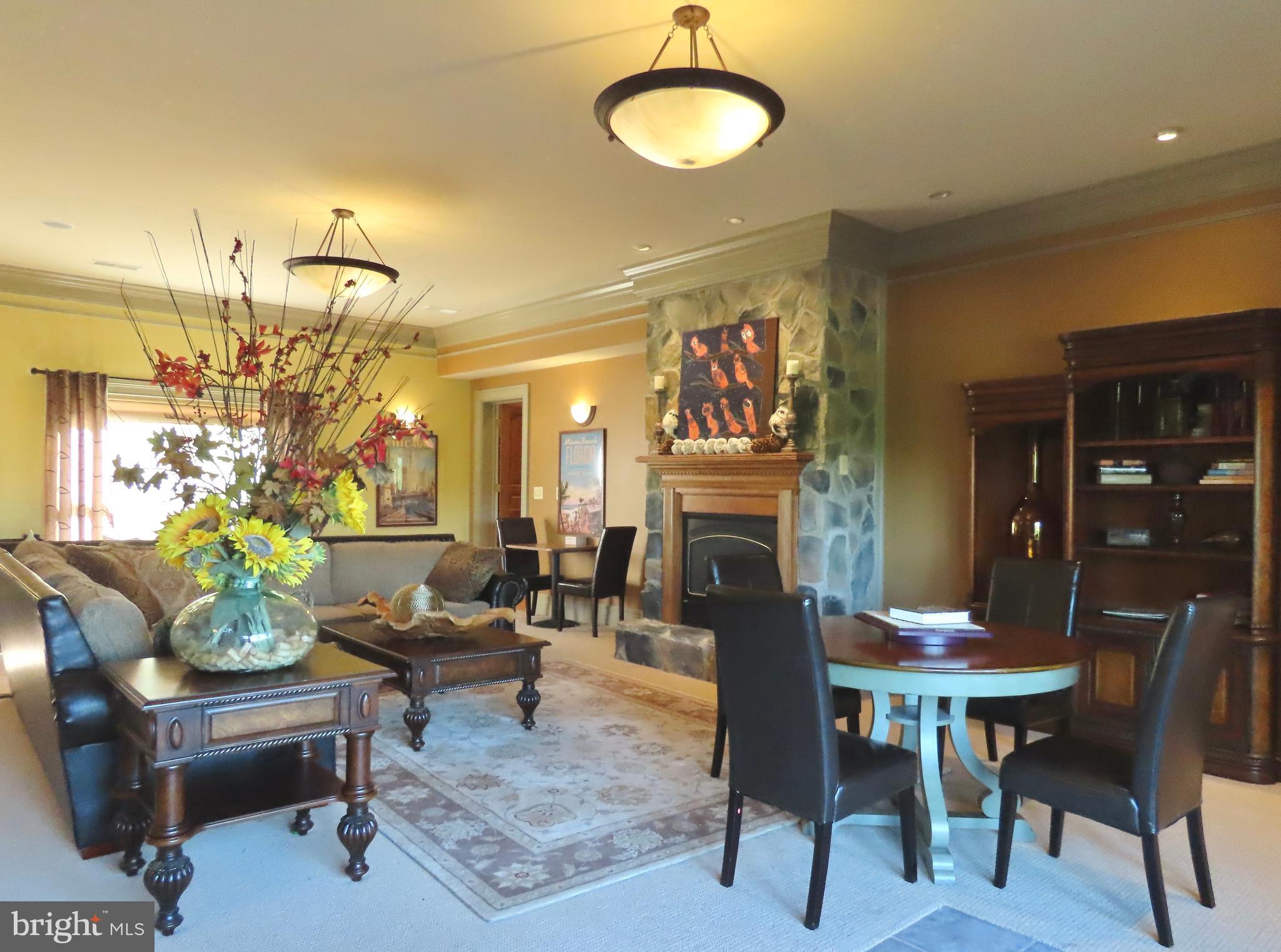 65 Clark Lane Washington, VA 22747 - Photo 23 of 62 a living room with furniture a fireplace and a dining table with wooden floor