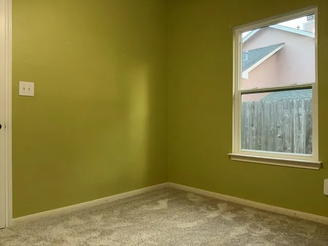 a view of a small space with a window