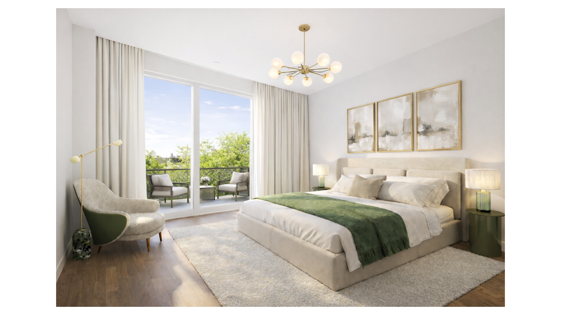 100 16th Street, Unit PH Brooklyn, NY 11215 - Photo 4 of 8 a bedroom with a large bed and a chandelier