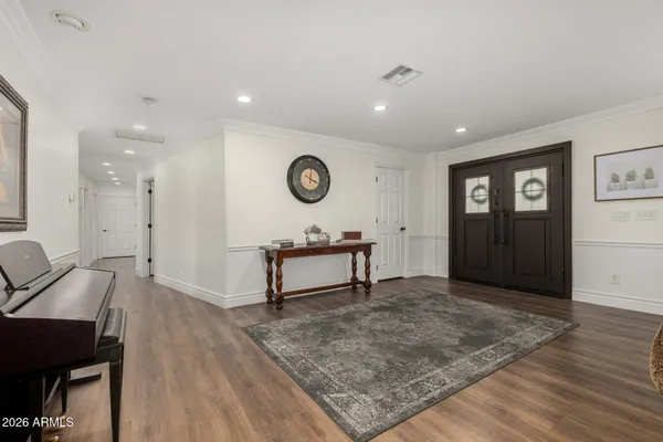 a living room with a table