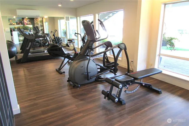 a view of a room with gym equipment