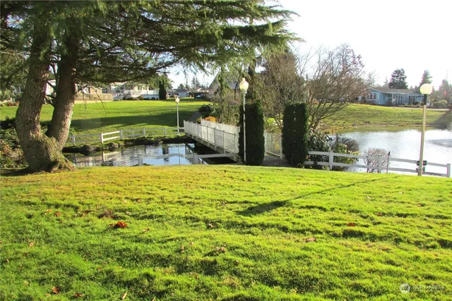 a view of a yard with a slide