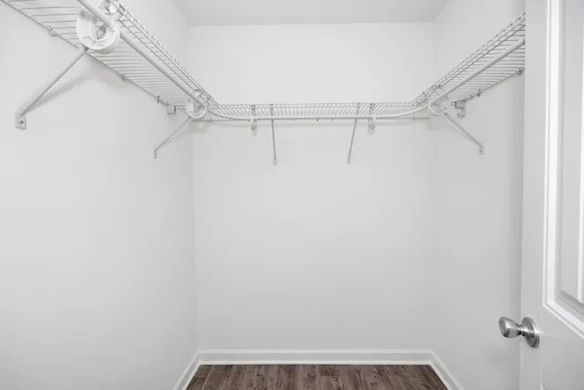 a view of a room with racks on the wall