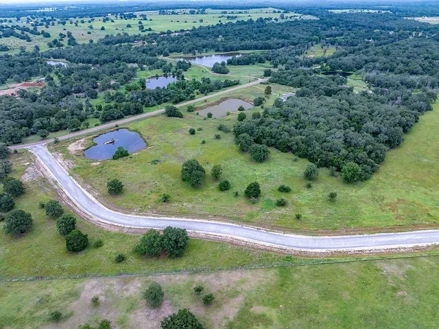 an aerial view of a swimming pool