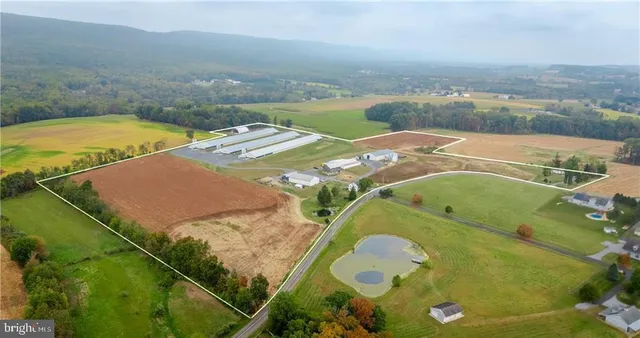 an aerial view of a pool