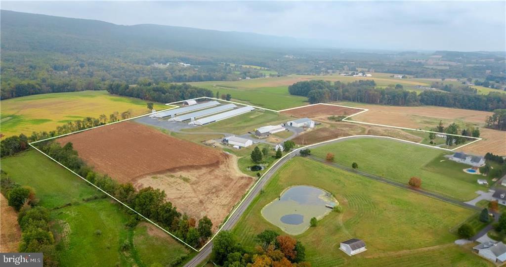 an aerial view of a pool