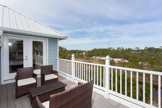 a view of a patio on the roof deck
