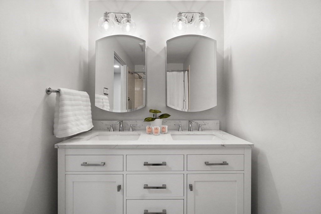 43 Anderson Street, Unit 1 Boston, MA 02114 - Photo 18 of 36 a bathroom with a double vanity sink and a mirror