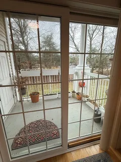 a view of a glass door with a glass door