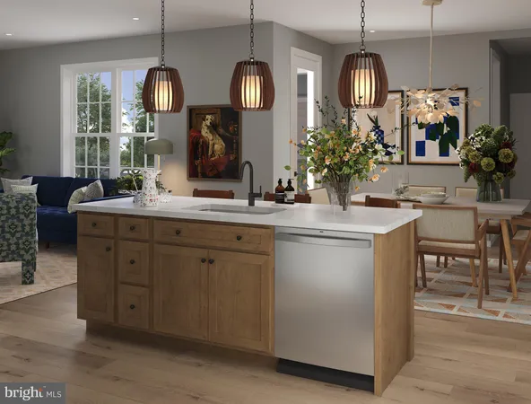 a kitchen with cabinets and chairs