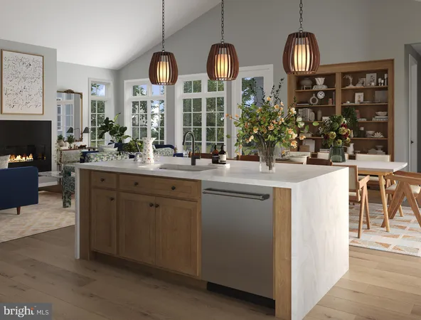 a kitchen with cabinets and window