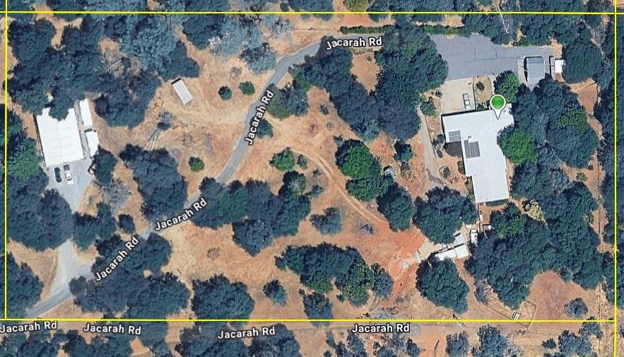 4773 Jacarah Road Placerville, CA 95667 - Photo 86 of 94 Red building with roll up doors is on the left of the picture and the first as you come in the driveway. To the right is the main house with attached ADU and barn. Poperty Lines are Approximate