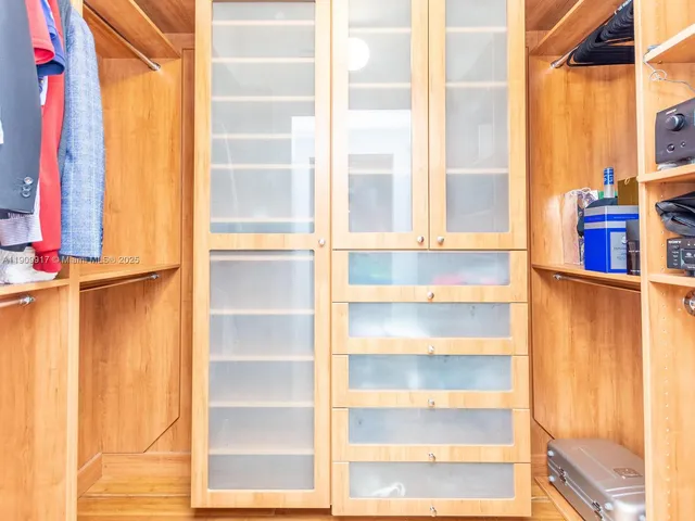 a view of walk in closet with clothes and plants