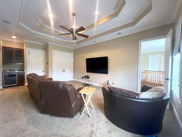 a room with furniture and a chandelier