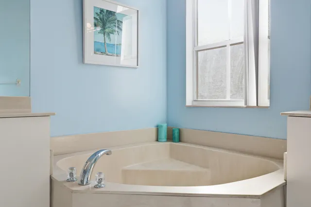 a bathroom with a bathtub