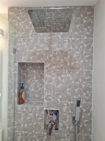 a brick building with a shower