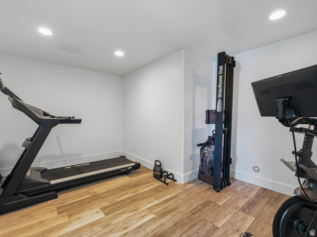 402 Shadow Hill Road Wanship, UT 84017 - Photo 52 of 90 Workout area with recessed lighting and light wood finished floors